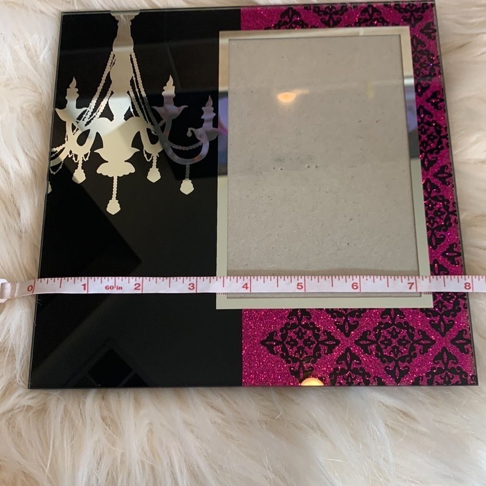 Black Mirror Chandelier and Pink Glitter Glass Picture Frame - Picture 4 of 7